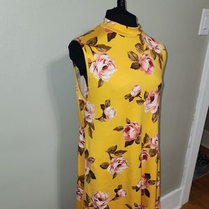 Bright Yellow Floral Small Turtle Neck Dress